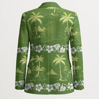 Olive Green Hawaii Palm Tree Hibiscus Blazer Fantasy Summer Vibe