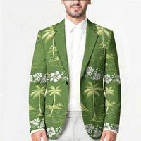 Olive Green Hawaii Palm Tree Hibiscus Blazer Fantasy Summer Vibe