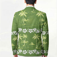 Olive Green Hawaii Palm Tree Hibiscus Blazer Fantasy Summer Vibe