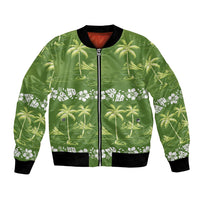 Olive Green Hawaii Palm Tree Hibiscus Bomber Jacket Fantasy Summer Vibe