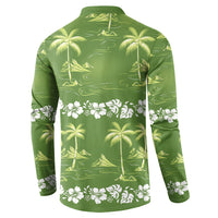 Olive Green Hawaii Palm Tree Hibiscus Button Sweatshirt Fantasy Summer Vibe