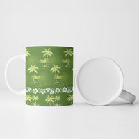 Olive Green Hawaii Palm Tree Hibiscus Ceramic Mug Fantasy Summer Vibe