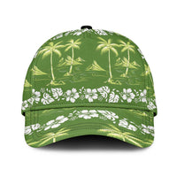 Olive Green Hawaii Palm Tree Hibiscus Classic Cap Fantasy Summer Vibe
