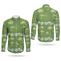 Olive Green Hawaii Palm Tree Hibiscus Couples Matching Summer Maxi Dress and Long Sleeve Button Shirt Fantasy Summer Vibe