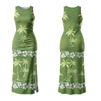 Olive Green Hawaii Palm Tree Hibiscus Couples Matching Tank Maxi Dress and Hawaiian Shirt Fantasy Summer Vibe