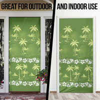 Olive Green Hawaii Palm Tree Hibiscus Door Cover Fantasy Summer Vibe