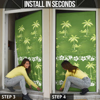 Olive Green Hawaii Palm Tree Hibiscus Door Cover Fantasy Summer Vibe
