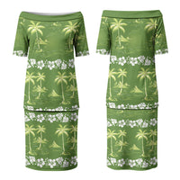 Olive Green Hawaii Palm Tree Hibiscus Family Matching Puletasi and Hawaiian Shirt Fantasy Summer Vibe