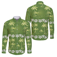 Olive Green Hawaii Palm Tree Hibiscus Family Matching Short Sleeve Bodycon Dress and Hawaiian Shirt Fantasy Summer Vibe