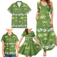 Olive Green Hawaii Palm Tree Hibiscus Family Matching Summer Maxi Dress and Hawaiian Shirt Fantasy Summer Vibe