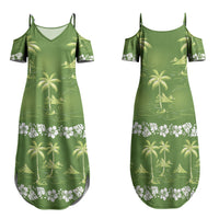 Olive Green Hawaii Palm Tree Hibiscus Family Matching Summer Maxi Dress and Hawaiian Shirt Fantasy Summer Vibe