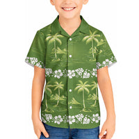 Olive Green Hawaii Palm Tree Hibiscus Hawaiian Shirt Fantasy Summer Vibe