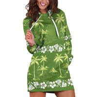 Olive Green Hawaii Palm Tree Hibiscus Hoodie Dress Fantasy Summer Vibe