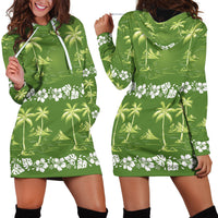 Olive Green Hawaii Palm Tree Hibiscus Hoodie Dress Fantasy Summer Vibe