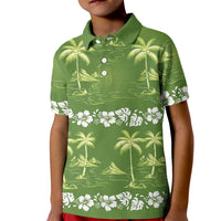 Olive Green Hawaii Palm Tree Hibiscus Kid Polo Shirt Fantasy Summer Vibe