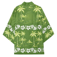 Olive Green Hawaii Palm Tree Hibiscus Kimono Fantasy Summer Vibe