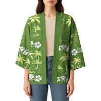 Olive Green Hawaii Palm Tree Hibiscus Kimono Fantasy Summer Vibe