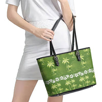 Olive Green Hawaii Palm Tree Hibiscus Leather Tote Bag Fantasy Summer Vibe