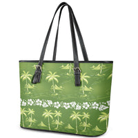 Olive Green Hawaii Palm Tree Hibiscus Leather Tote Bag Fantasy Summer Vibe