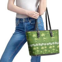 Olive Green Hawaii Palm Tree Hibiscus Leather Tote Bag Fantasy Summer Vibe