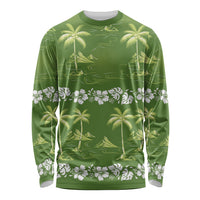 Olive Green Hawaii Palm Tree Hibiscus Long Sleeve Shirt Fantasy Summer Vibe