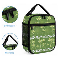 Olive Green Hawaii Palm Tree Hibiscus Lunch Bag Fantasy Summer Vibe