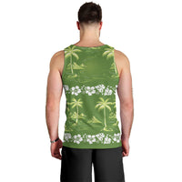 Olive Green Hawaii Palm Tree Hibiscus Men Tank Top Fantasy Summer Vibe