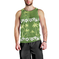 Olive Green Hawaii Palm Tree Hibiscus Men Tank Top Fantasy Summer Vibe