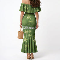 Olive Green Hawaii Palm Tree Hibiscus Mermaid Dress Fantasy Summer Vibe