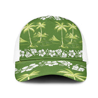 Olive Green Hawaii Palm Tree Hibiscus Mesh Trucker Cap Fantasy Summer Vibe
