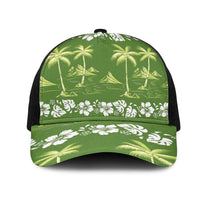 Olive Green Hawaii Palm Tree Hibiscus Mesh Trucker Cap Fantasy Summer Vibe