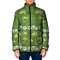 Olive Green Hawaii Palm Tree Hibiscus Padded Jacket Fantasy Summer Vibe