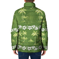 Olive Green Hawaii Palm Tree Hibiscus Padded Jacket Fantasy Summer Vibe