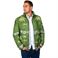 Olive Green Hawaii Palm Tree Hibiscus Padded Jacket Fantasy Summer Vibe