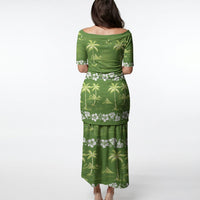 Olive Green Hawaii Palm Tree Hibiscus Puletasi Fantasy Summer Vibe
