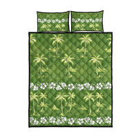 Olive Green Hawaii Palm Tree Hibiscus Quilt Bed Set Fantasy Summer Vibe