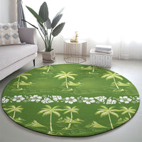 Olive Green Hawaii Palm Tree Hibiscus Round Carpet Fantasy Summer Vibe