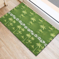 Olive Green Hawaii Palm Tree Hibiscus Rubber Doormat Fantasy Summer Vibe