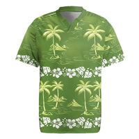 Olive Green Hawaii Palm Tree Hibiscus Rugby Jersey Fantasy Summer Vibe