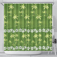 Olive Green Hawaii Palm Tree Hibiscus Shower Curtain Fantasy Summer Vibe