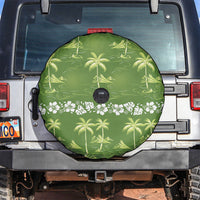 Olive Green Hawaii Palm Tree Hibiscus Spare Tire Cover Fantasy Summer Vibe