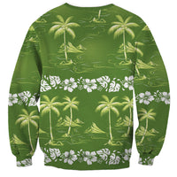 Olive Green Hawaii Palm Tree Hibiscus Sweatshirt Fantasy Summer Vibe