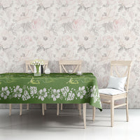 Olive Green Hawaii Palm Tree Hibiscus Tablecloth Fantasy Summer Vibe