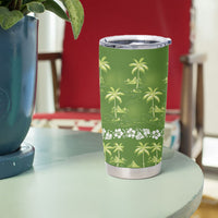 Olive Green Hawaii Palm Tree Hibiscus Tumbler Cup Fantasy Summer Vibe