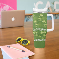 Olive Green Hawaii Palm Tree Hibiscus Tumbler With Handle Fantasy Summer Vibe