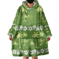 Olive Green Hawaii Palm Tree Hibiscus Wearable Blanket Hoodie Fantasy Summer Vibe