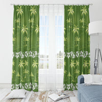 Olive Green Hawaii Palm Tree Hibiscus Window Curtain Fantasy Summer Vibe