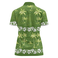 Olive Green Hawaii Palm Tree Hibiscus Women Polo Shirt Fantasy Summer Vibe