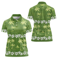 Olive Green Hawaii Palm Tree Hibiscus Women Polo Shirt Fantasy Summer Vibe
