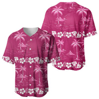 Pink Hawaii Palm Tree Hibiscus Baseball Jersey Fantasy Summer Vibe